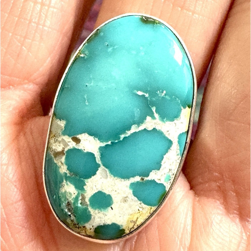 Navajo Sonoran Gold Turquoise Ring Sz 8.5 Signed Alan Lee Sterling Modern Native